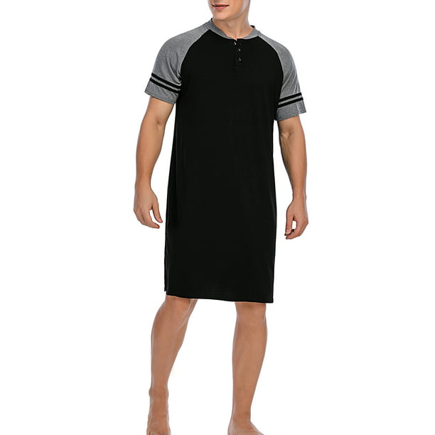 Youloveit - Mens Nightshirt Long Sleep Shirts Short Sleeve Nightgown ...