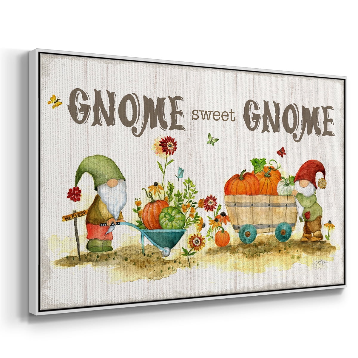 Gnome Sweet Gnome - Framed Gallery Wrapped Holiday Canvas - 25 x 37 - White Frame