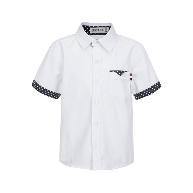 Runhomal Chemise à Manches Courtes pour Garçons Chemises Habillées Formelles Coupe Régulière Uniforme Scolaire Blouse Décontractée Blanche 100