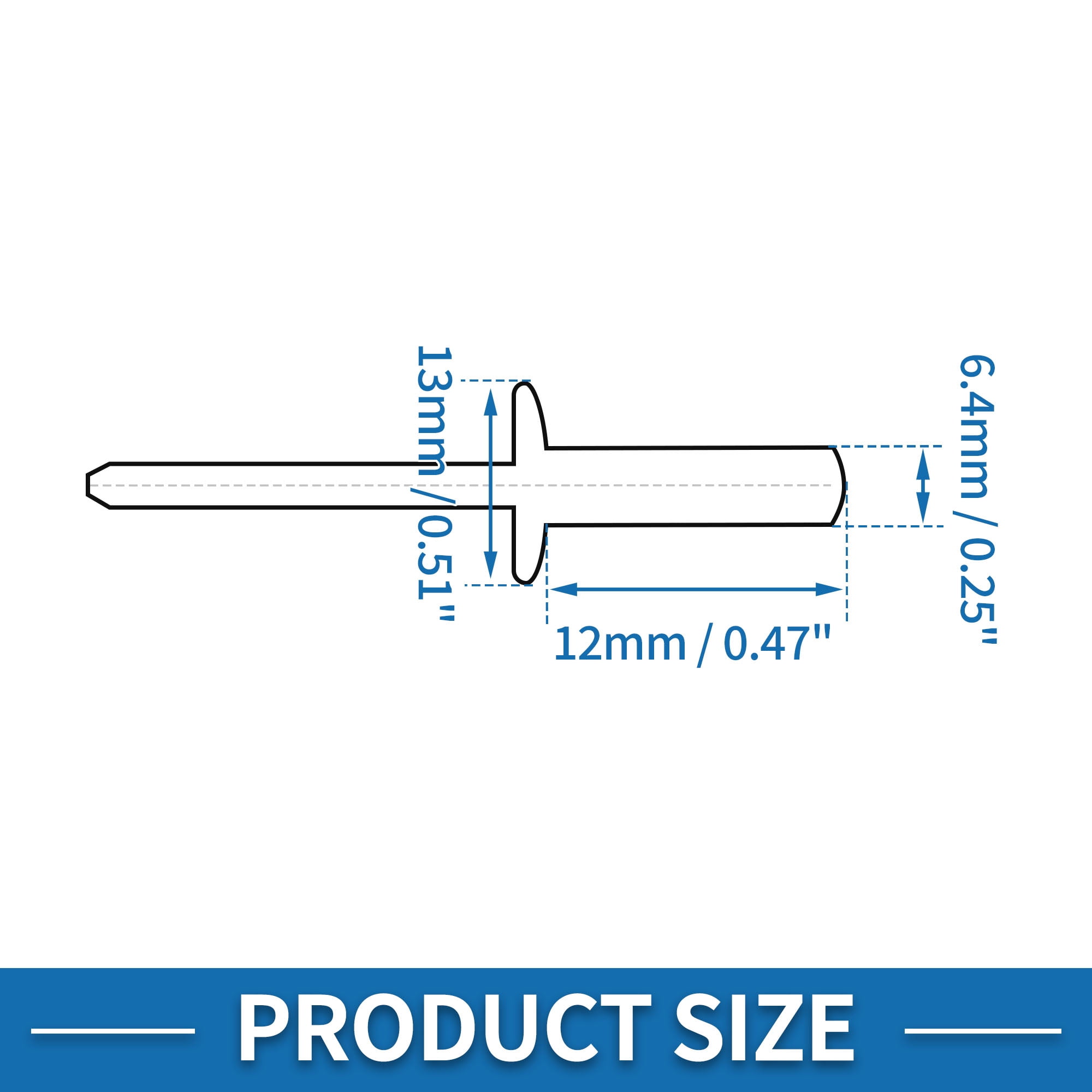 Countersunk Head Closed Sealing Rivets 6.4mm Grip Diameter 12mm Grip Length 13mm Flange Diameter Stainless Steel Silver Tone 50 Pcs