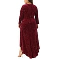 thumbnail image 3 of Agnes Orinda Women's Plus Size Dresses 3/4 Sleeves Mermaid High Low Hem Maxi Velvet Formal Dress 3X Burgundy, 3 of 6