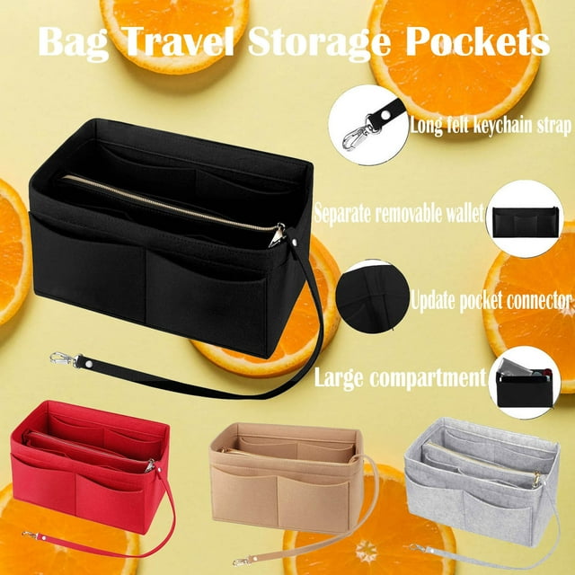 Cagogo 2Pcs Handbag Organizer Insert, Multi Pocket Purse Organizer for Women, Detachable Wallet Tote Bag Insert, Felt Bag in Bag for Travel Storage Work