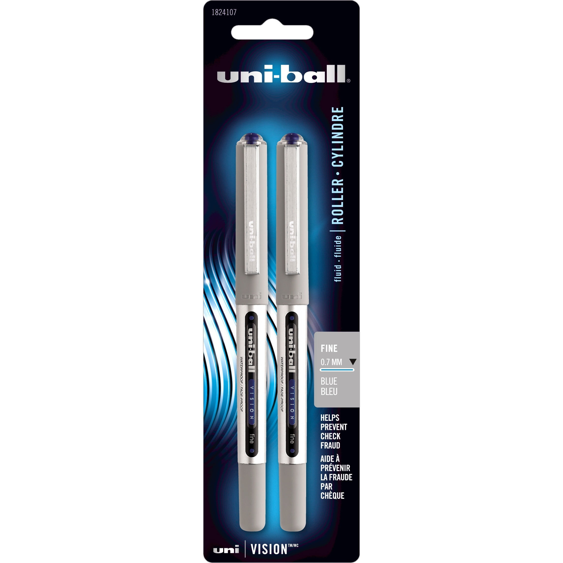 2 Count Blue uni-ball Vision Rollerball Pens 0.7mm Fine Point