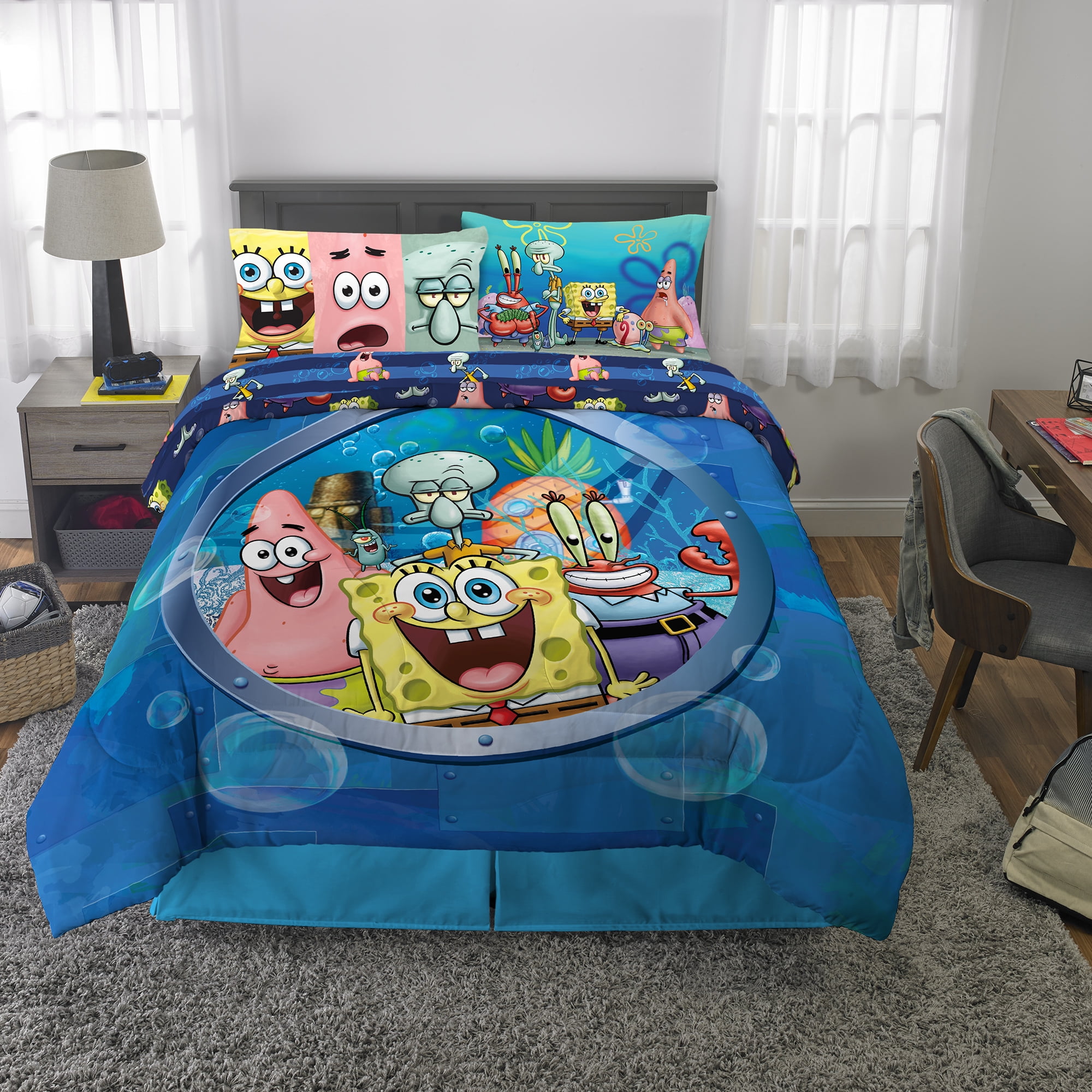 Spongebob Squarepants Bed In A Bag Kids Bedding Bundle Set 4 Piece Twin Walmart Com Walmart Com