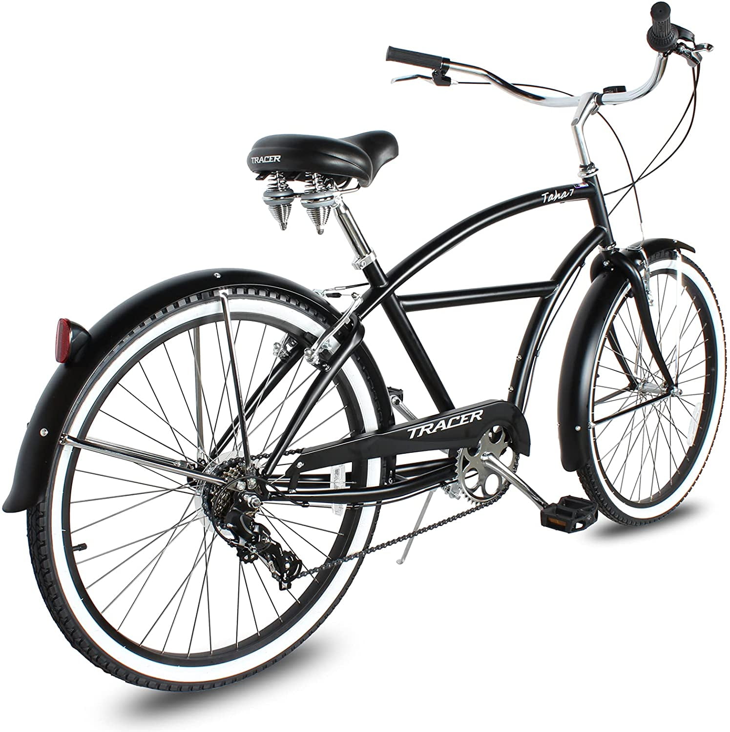 WonderWheels 26" Beach Cruiser Coaster Brake Stainless Steel Spokes One Piece Crank Alloy Orange Rims 36H W/ Fenders - Black