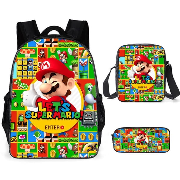 Mario bros mochila sonic mochila bolsa de hombro estuche de lápiz de tres piezas set