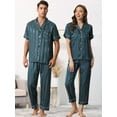 thumbnail image 2 of DARING DIVA Women's Satin Button Down Short Sleeve Long Pants Pajama Set XL Blue, 2 of 6