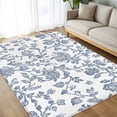 thumbnail image 4 of 5x8 Area Rugs, Blue Flower Non-Skid Rubber Backing Large Rectangle Rugs - Living Room Bedroom Home Office, Vintage Farmhouse Boho Leaf Spring Summer Indoor Floor Mat Carpets Washable Rug, 4 of 9
