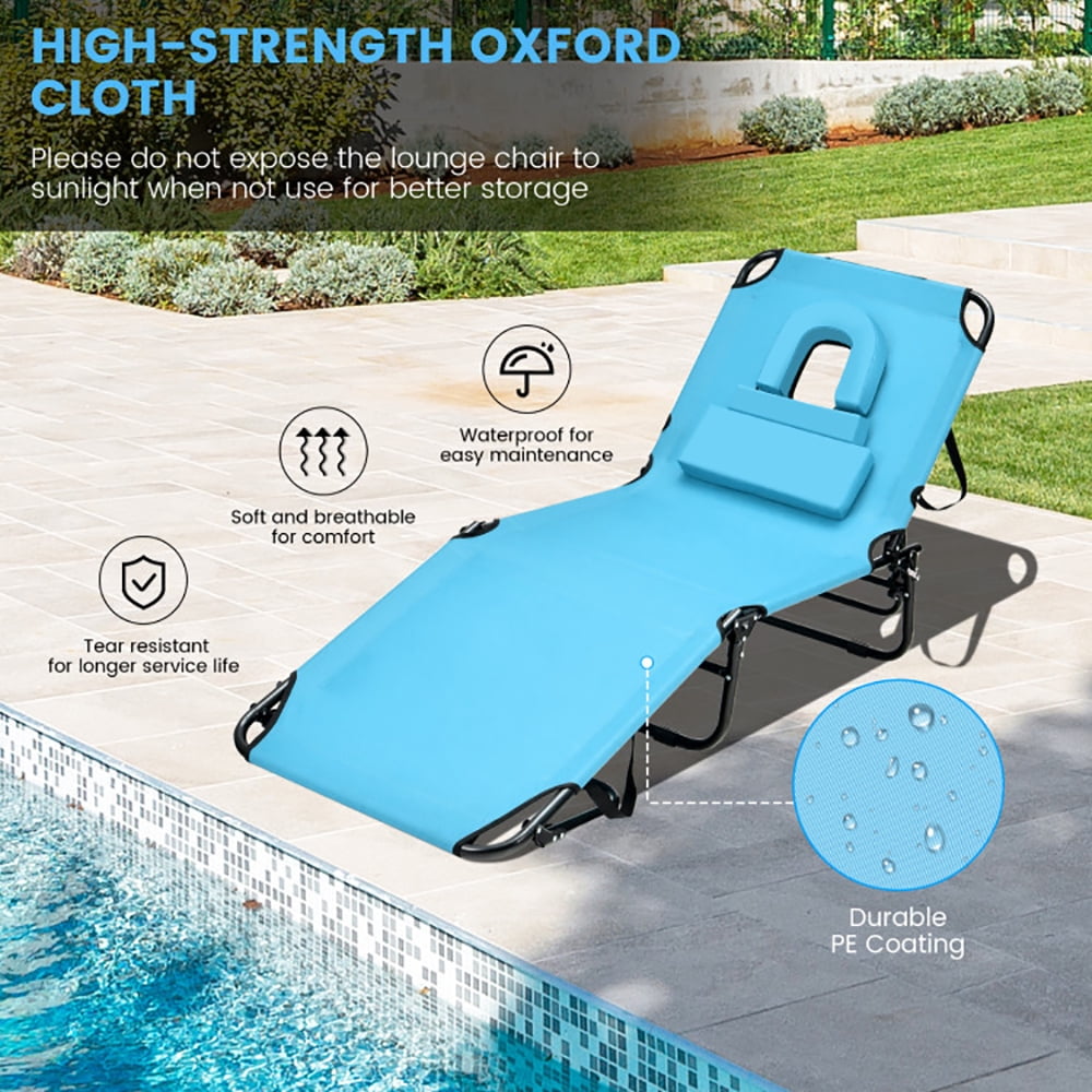 Aimee Lii Beach Chaise Lounge Chair with Face Hole and Removable Pillow, Patio Loungers, Turquoise Aimee Lii Beach Chaise Lounge Chair with Face Hole and Removable Pillow, Patio Loungers, Turquoise