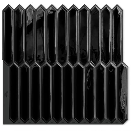 DEWOO Black Long Hexagon Tile Peel and Stick Backsplash, 10 Sheets Self-Adhesive Wall Tiles Stick on Back Splash for Kitchen, Bathroom, Fireplace,RV(12"×12")