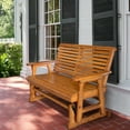 thumbnail image 5 of Innovaze 4.5 Ft Wood Patio Glider Bench with Cup Holders, High Back and Deep Contoured Seat, Heavy Duty 800 lbs (Teak Tone, 2-Seater), 5 of 12