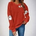 thumbnail image 2 of yoeyez Halloween Sweatshirt Women Ghost Pumpkin Long Sleeve Shirt Crewneck Casual Fall Spooky Pullover Tops Red,S, 2 of 4