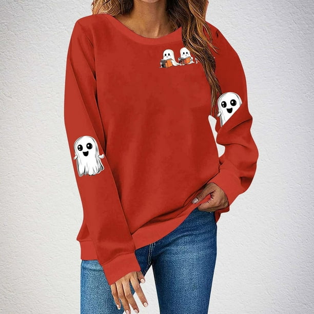 Heisall Womens Sweatshirts Halloween Print Long Sleeve Round Neck Loose 2025 New Arrival Fashion Casual