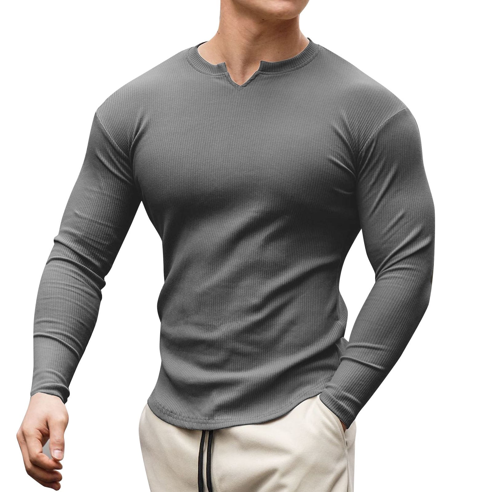 Definere Kæledyr censur Oversized T Shirts For Men Male Spring And Summer V Neck Tops With Solid  Color Long Sleeve Casual Elastic Slim Fit T Shirts - Walmart.com