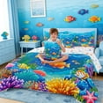 thumbnail image 3 of Manfei Cartoon Dolphin Bedding Comforter Set for Kids Boys and Girls, Tropical Fish Coral King Bedding Sets, Stars Reversible 7-Piece, 3 of 6
