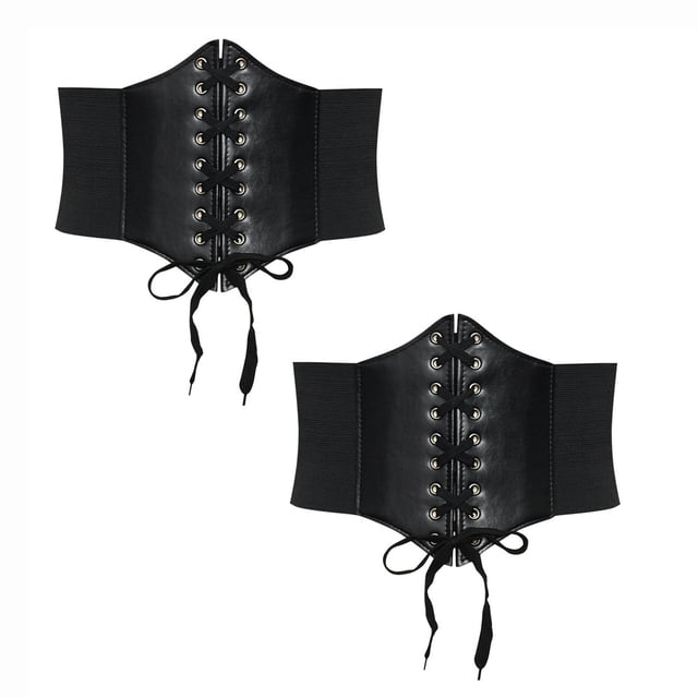 Corsé moldeador de cintura para mujer, 2 piezas, color sólido, estilo ancho, correa ajustable, estilo corte, 68 cm, faja de PU para mujer