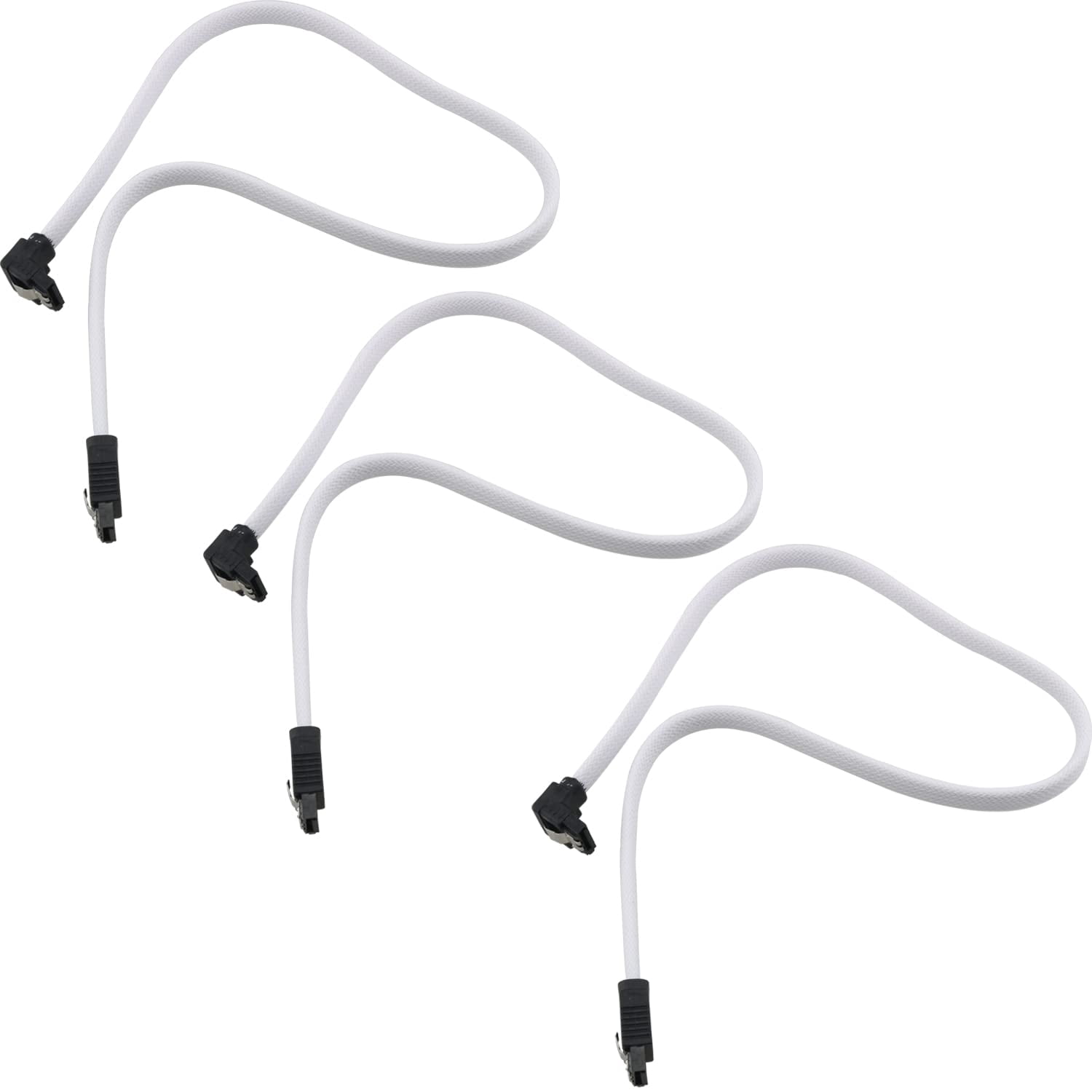 HRTGFD-3pcs SATA III 6Gbit/s Right Angle Data Cable with Locking Latch for HDD/SSD/CD and DVD Drives, White