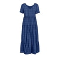 thumbnail image 6 of ClodeEU Women's Plaid V Neck Short Sleeve Midi Dress,Casual Loose Swing Dress Blue,Women's Plus M, 6 of 6