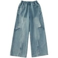 thumbnail image 6 of mgoYE Girls Baggy Jeans Size 10-12 Girls Cute Wide Leg Flared Jeans Kids Oversized Elastic Waist Paper Bag Pants with Pockets Ripped Jeans for Girls(Mint Green,13-14 Years), 6 of 7