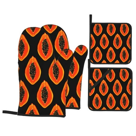 

Oven Mitts and Pot Holders Sets 4 pcs Minimalist Papaya Non-Slip Oven Gloves Potholders Soft Quilted Lining Heat Resistant Gloves Hot Pads for Kitchen Cooking Baking