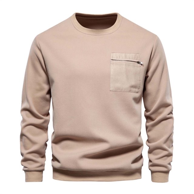 FAIWAD Chandails à Col Rond pour Hommes Manches Longues Couleur Unie Décontracté avec Poches Poitrine