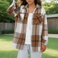 thumbnail image 2 of Cardigan Sweaters For Women Plush Coat Long Sleeve Plaid With Pocket Loose Coat Polyester Blending Coats Outerwear Jackets 1Pc Yellow Xl Sweaters For Women, 2 of 8