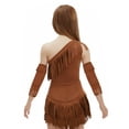 thumbnail image 2 of inlzdz Girls Brown Native Princess Dress One Shoulder Suede Fringe Short Dresses with Tassel Sleeves Brown 8, 2 of 8