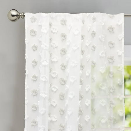 Embroidered Voile Curtains DriftAway Olivia White Voile Sheer Window Curtains, Embroidered with Pom Pom, Set of Two Panels, Rod Pocket, each 52”x84” (Gray/White) ()