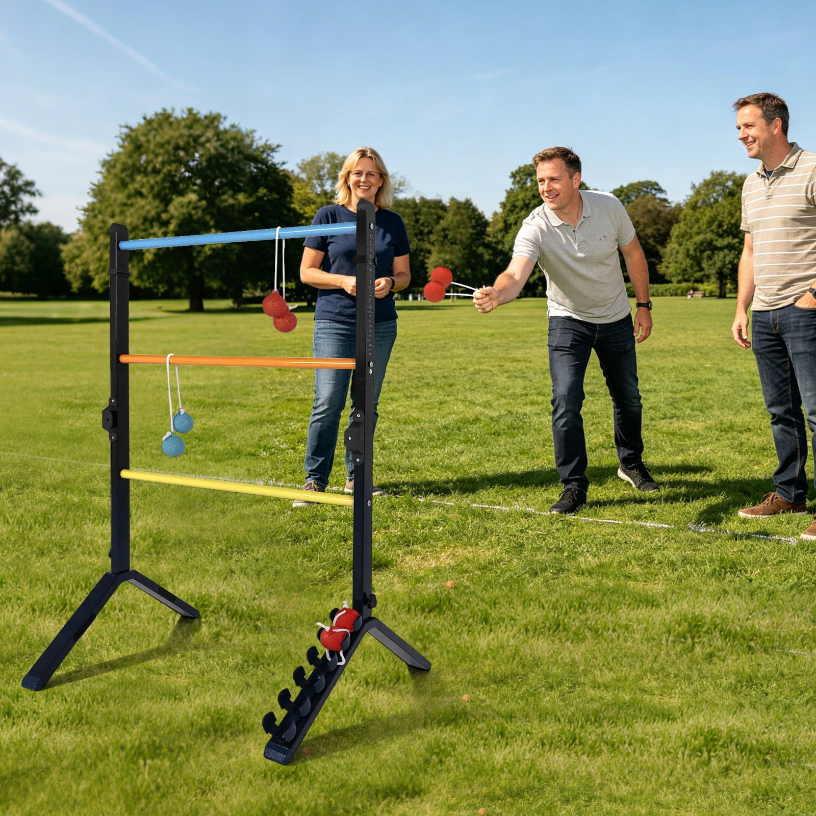 Steel Ladder Toss Game Set with 6 Bolas & Scorekeeper, Assembly-Free Metal Ladder Ball Outdoor Yard Game for Adults & Family, Backyard, Lawn, Beach, Camping, Party Games