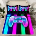 thumbnail image 2 of Manfei Teens Video Game Full Size Sheets, Chic Geometric Gamepad Bed Sheets, Futuristic Stripes Sheet Sets, Super Cozy Room Decor, 4-Piece, 2 of 7
