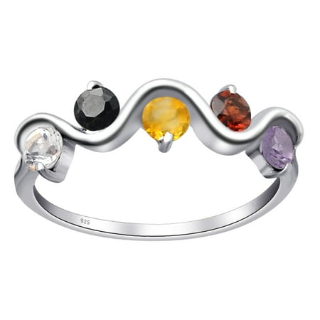 Citrine Amethyst Diamond Heart - Orchid Jewelry Sterling Silver Five Stone Twisted Style Custom Ring with Amethyst, Garnet, Citrine, Sapphire & White Topaz Size -7