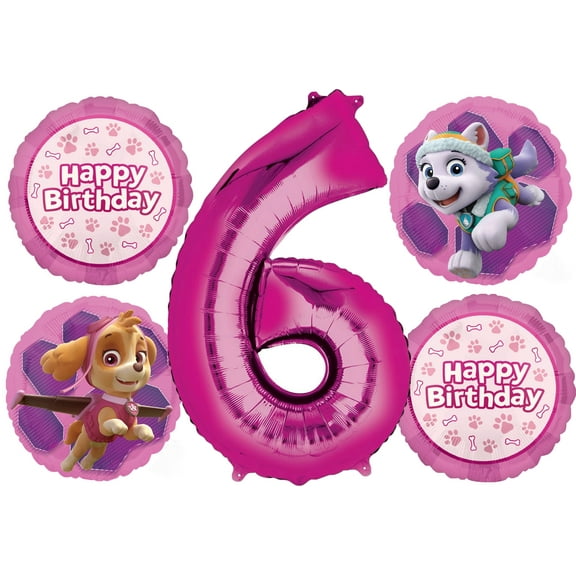 Skye and Everest 6th Birthday Party Supplies Girl Paw Pups on Patrol Balloon Bouquet Decorations 5ct