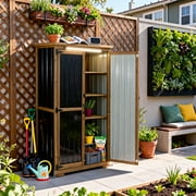 Outdoor Storage Cabinet Waterproof with Shelves, Small Storage Shed, Vertical Tall Patio Backyard Garden Storage Cabinet Tool Organizer for Outside