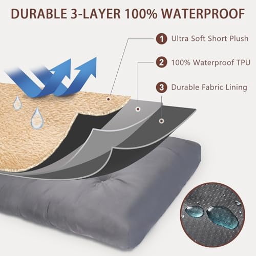 Dog Crate Bed Waterproof Deluxe Plush Dog Beds with Removable Washable Cover Anti-Slip Bottom Pet Sleeping Mattress for Large, Medium, Jumbo, Small Dogs, 29 x 18 inch, Brown