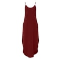 thumbnail image 7 of Women's V Neck Sleeveless Spaghetti Strap Casual Dress Solid Color with Pockets for Summer Spring Beach Daily Office Weekend Outings Red S, 7 of 7