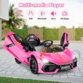 thumbnail image 4 of Funcid Kids Electric Ride On 12V Licensed Lamborghini Aventador Battery Powered Sports Car Toy with 3 Speeds Parent Remote Control, Sound System, LED Headlights & Hydraulic Doors, Pink, 4 of 8