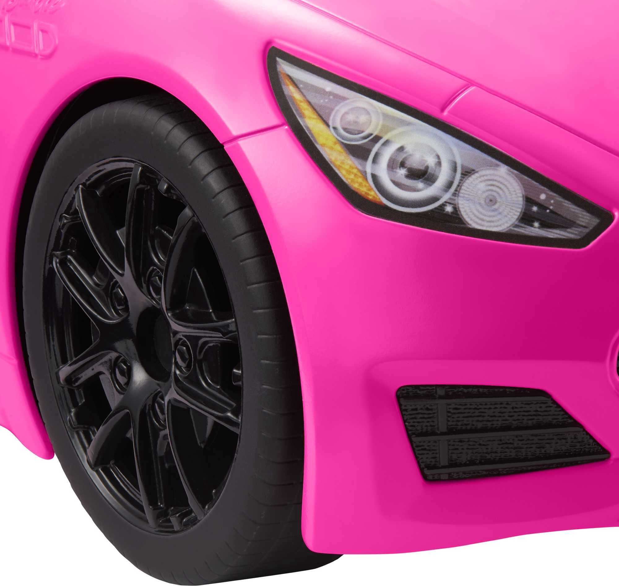 Barbie Convertible Toy Car, Bright Pink with Seatbelts and Rolling Wheels (Seats 2 Dolls), Toy for 3 Years and Up