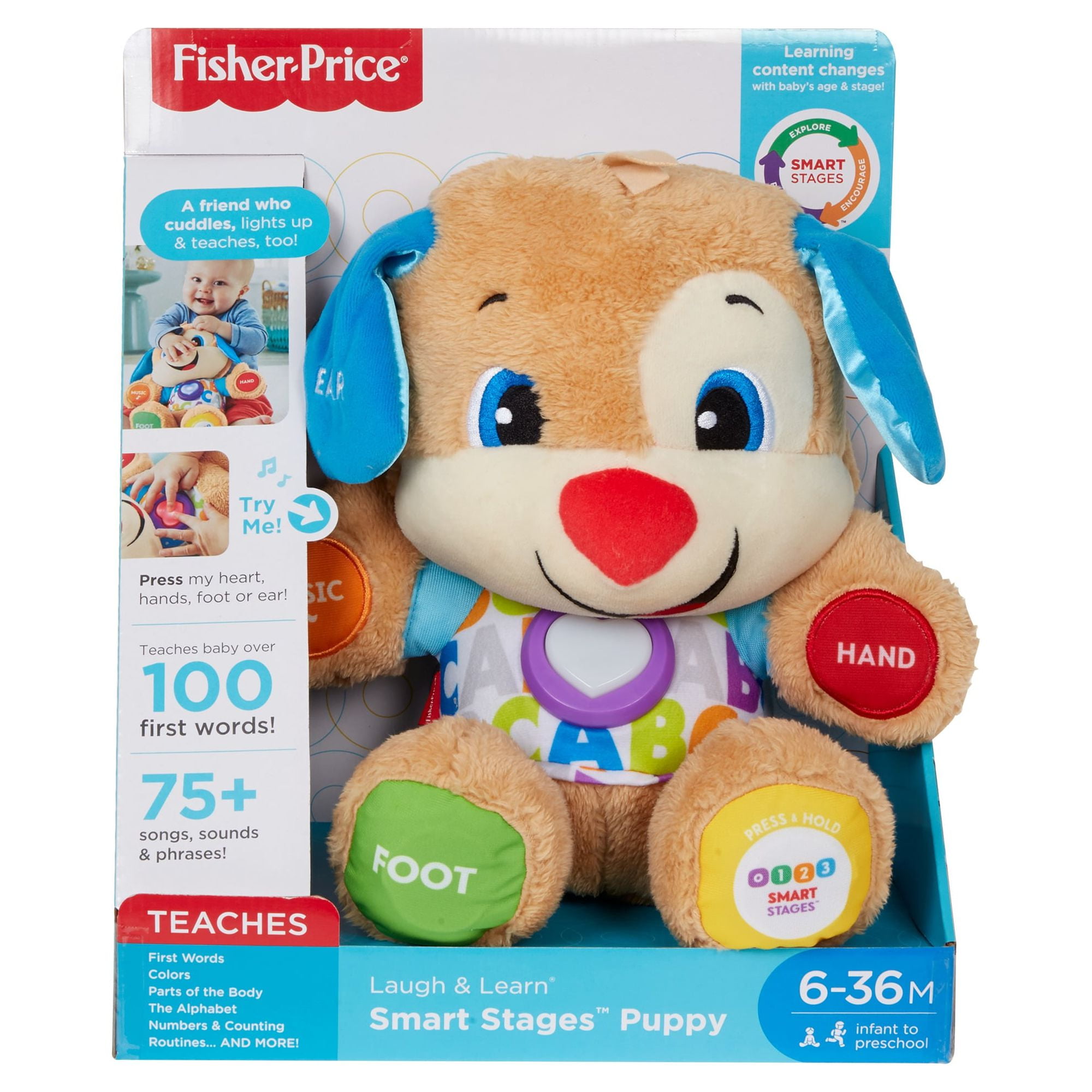 Fisher-Price Plush Baby Toy with Lights Music and Smart Stages Learning Content, Laugh & Learn Puppyâ€‹