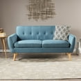 thumbnail image 2 of Sheena Mid Century Modern Fabric Tufted Sofa, Blue and Natural Oak, 2 of 9