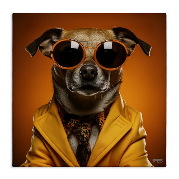 Stupell Industries Trendy Dog Yellow Suit Animals & Insects Painting Gallery Wrapped Canvas Art Print Wall Art, 17 x 17