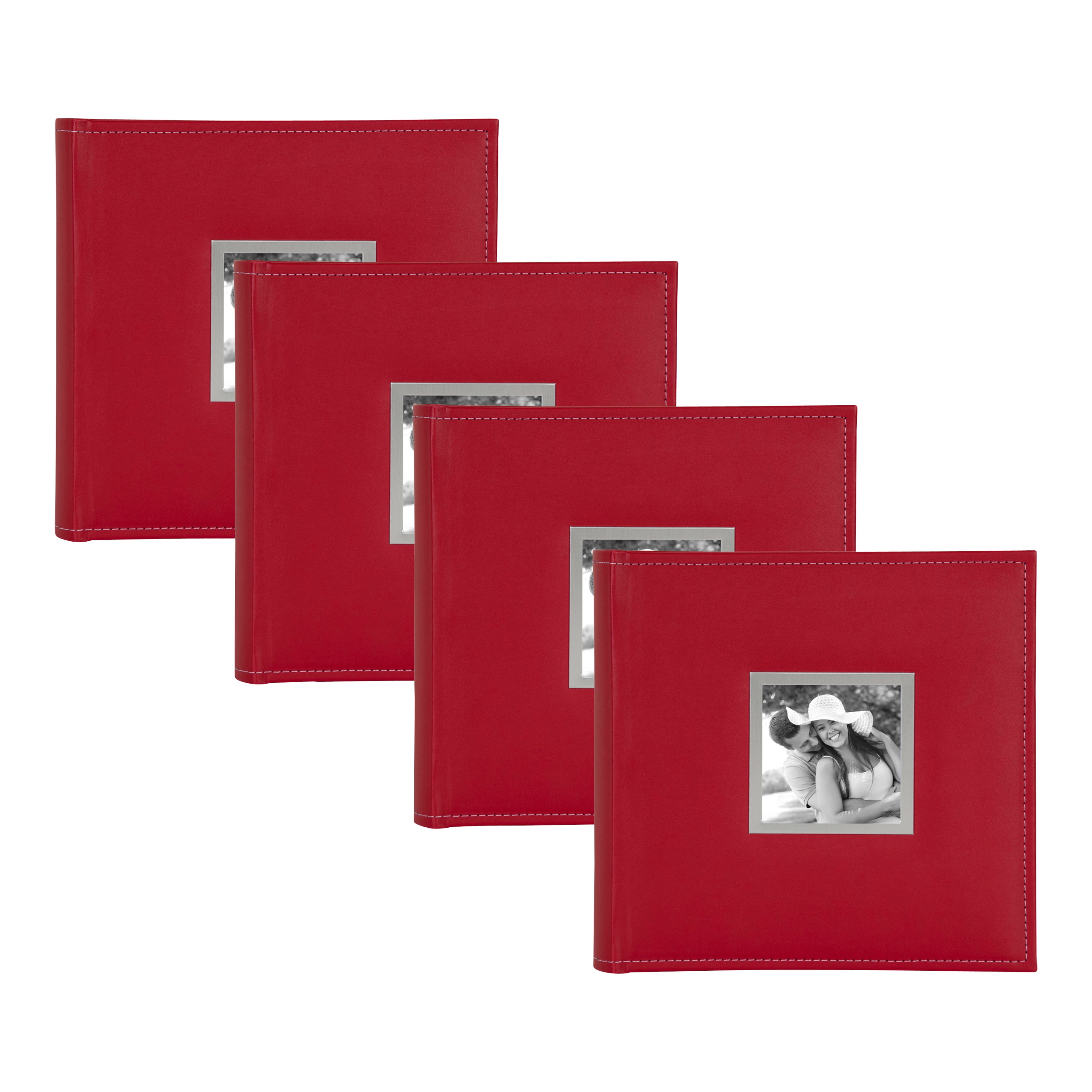 DesignOvation Sleek Faux Leather Red Photo Album, Holds 100 5x7 or 200 4x6 Photos, Set of 4