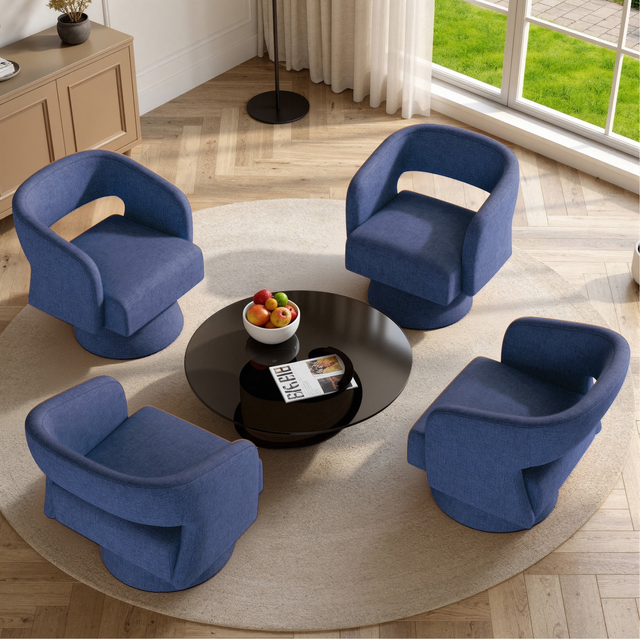 MOONMISS Oversized Chenille Swivel Barrel Accent Chair,Modern Comfy Round Arm Upholstered Armchair for Living Room,Blue