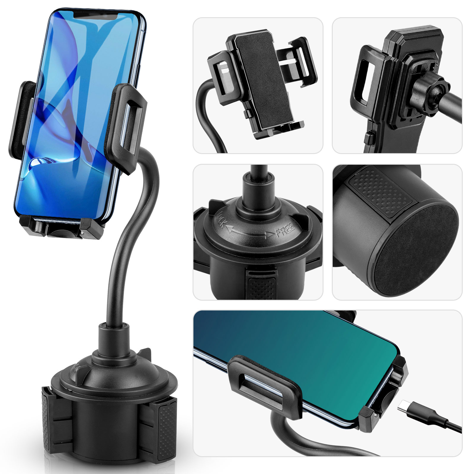 Car Phone Mount, EEEkit Universal Cell Phone Holder, Car Cup Holder Mount Fit for iPhone 13 12 Pro Max 11 Xs Max R X 8 Plus, Samsung Galaxy S21 S20 S10 and More - image 2 of 11