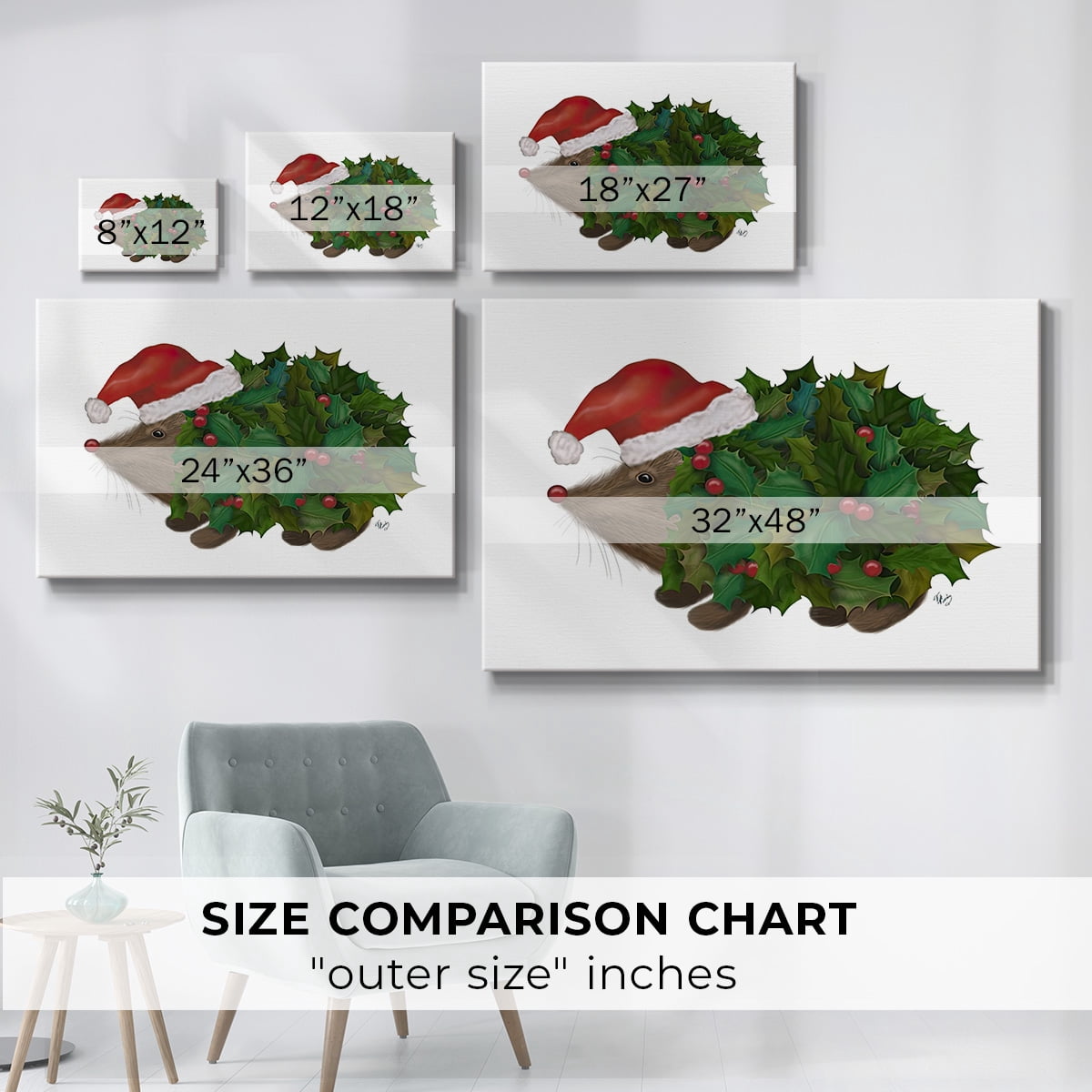 Christmas Holly Hedgehog- Gallery Wrapped Canvas