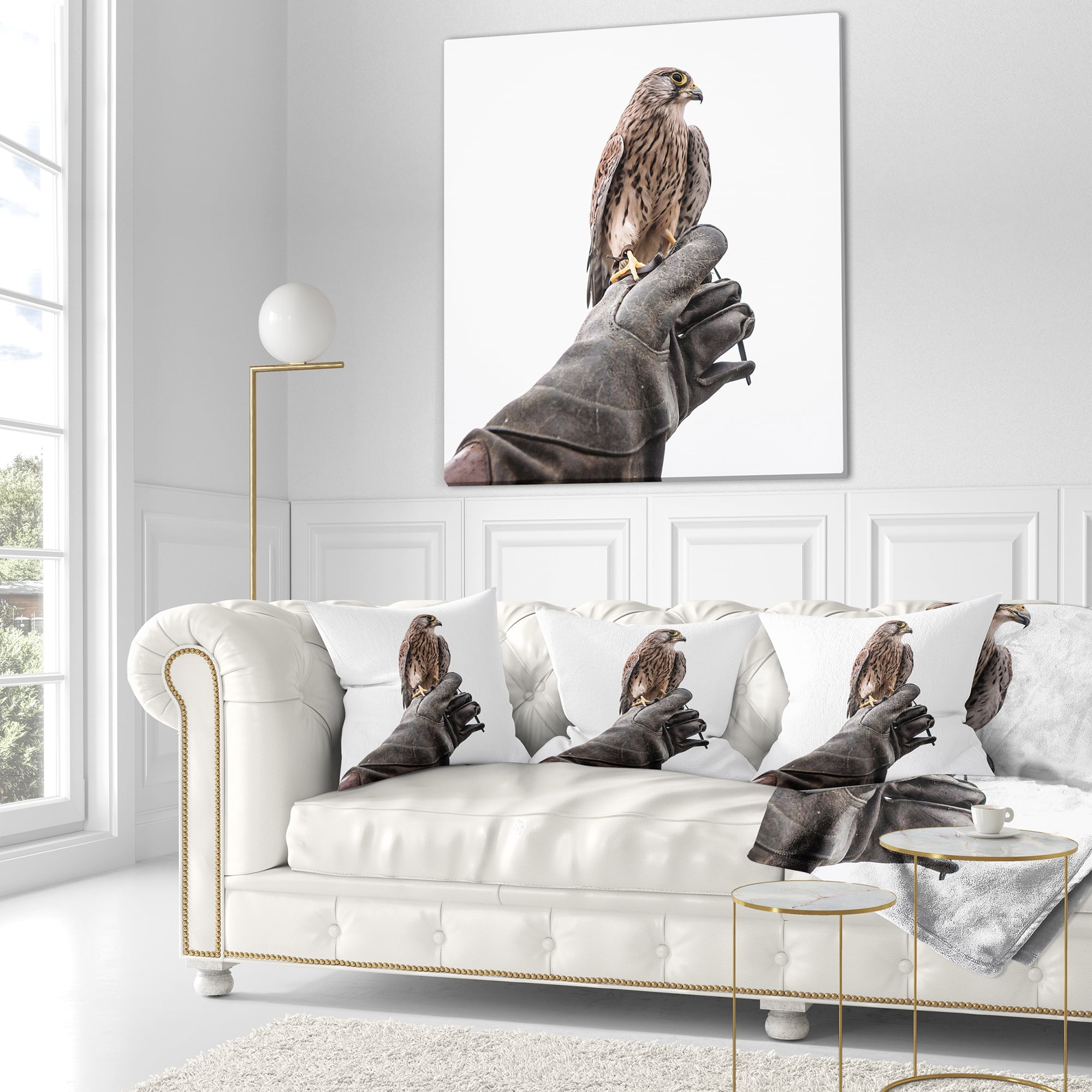 Designart Kestrel Sitting on Falconer Hand - Abstract Throw Pillow - 16x16