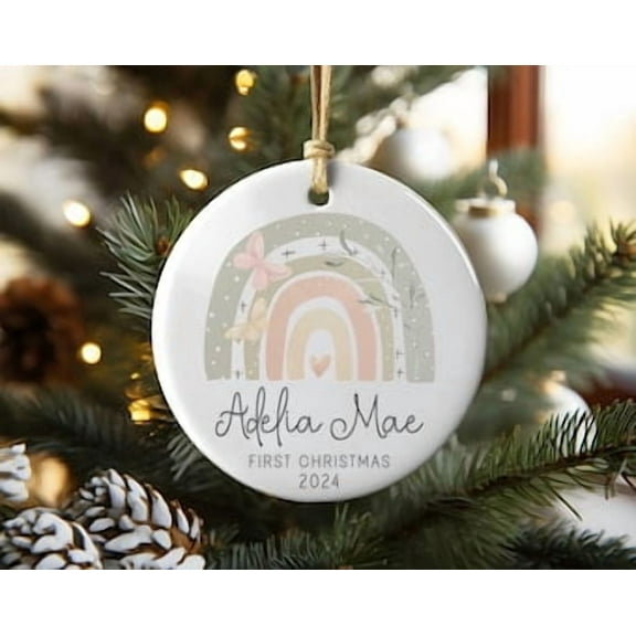 Personalized Babyâ€™s First Christmas Ornament 2025 Christmas Gift for Baby Girl Custom Name Ceramic Keepsake with Gift Box Option