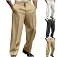 thumbnail image 6 of Men's Classic Fit Flat Front Dress Pants Solid Formal Pocket Button Zipper Business Trousers Khaki, 6 of 6