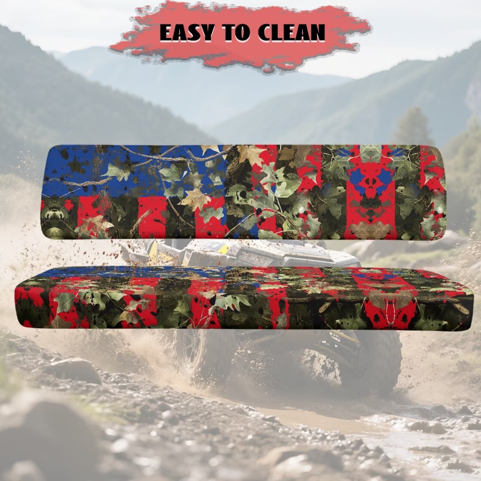 Yuyamidu American Flag UTV Seat Cover Camouflage Hunting Mule Bench Seat Cover Easy to Install UTV Accessories Elastic Fabrics for Kawasaki Mule 3000 3010 3020