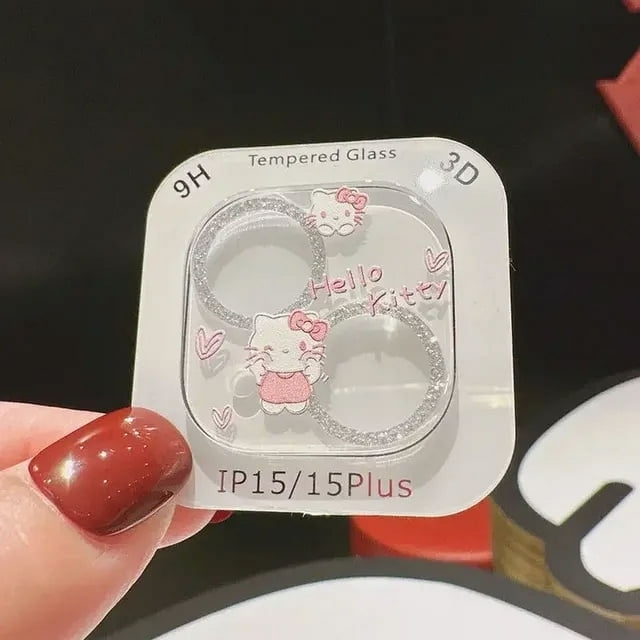 Cinnamoroll HelloKitty Shiny Tempered Glass Camera Lens Protector for iPhone 15 14 13 12 11 Pro Max Anime Glitter Len Full Cover wy