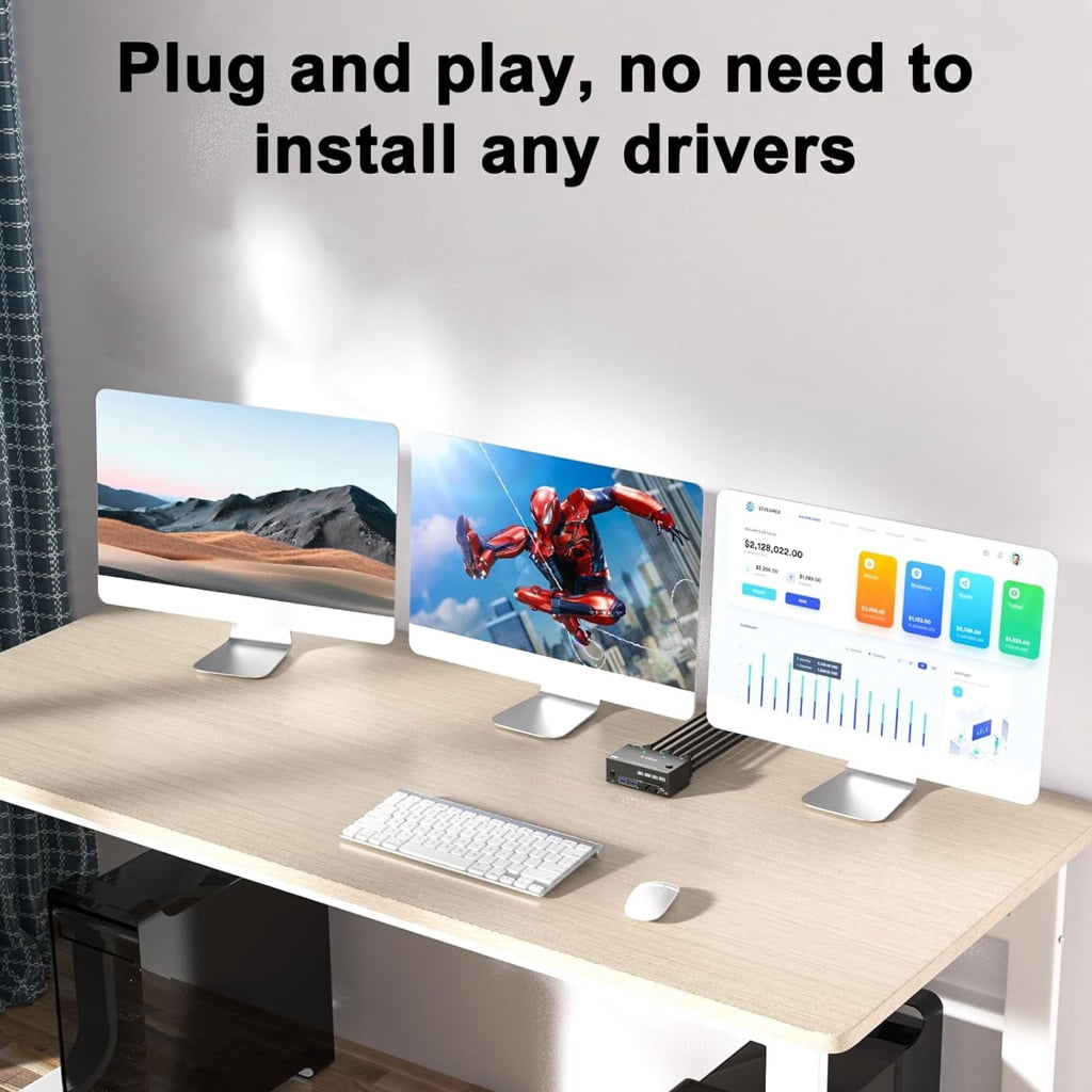 USB3.0 KVM Switchrt 8K@60Hz 4K@60Hz for 3 Monitors 2 Computers with 4 USB Port